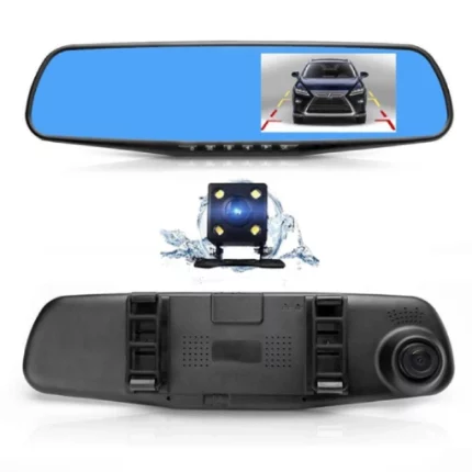 dashcam caméra tableau de bord rétroviseur double objectif full hd 1080p dvr écran 4.3 pouces