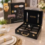 coffret ménagère de cuisine enzo extra 72 pièces en acier inoxydable 18/10 argent doré