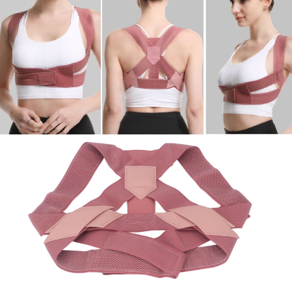 correcteur de posture respirant réglable pour dos et épaules femme rose
