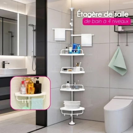 étagère d'angle télescopique de salle de bain 4 niveaux