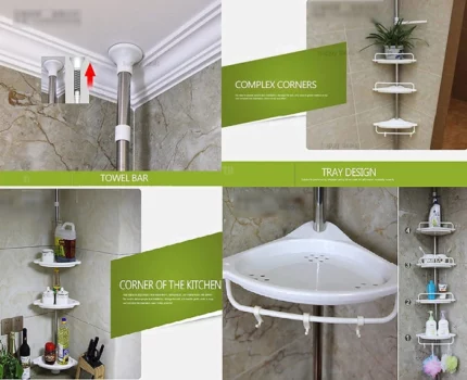 étagère d'angle télescopique de salle de bain 4 niveaux