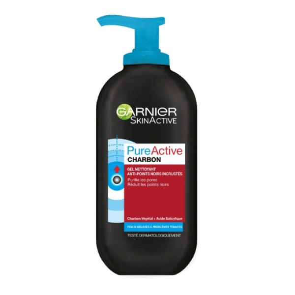 garnier pure active gel nettoyant charbon anti points noirs 200ml