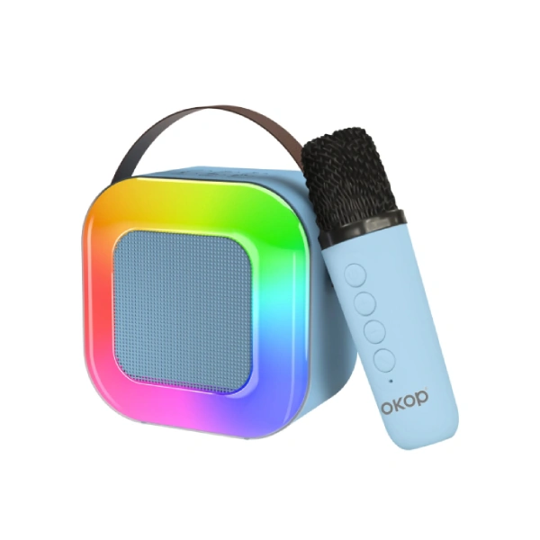 haut-parleur mini enceinte karaoké bluetooth portable okop k07 avec micro sans fil bleu