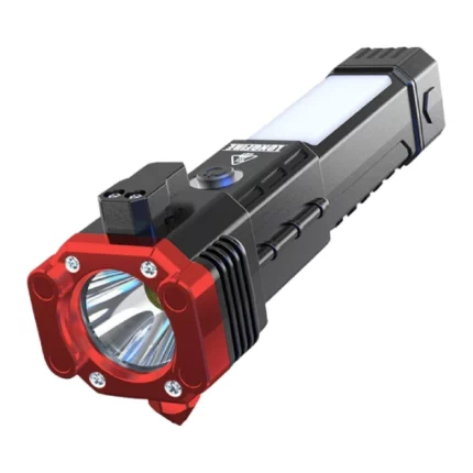 lampe torche tactique d'urgence led rechargeable multifonction 6en1 avec marteau de sécurité, coupe-ceinture, powerbank