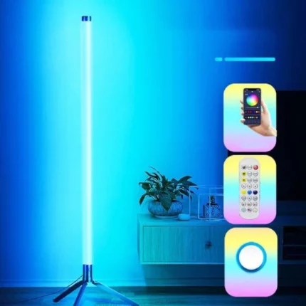 lampadaire lampe d'angle sur pied led rvb 1.2m, synchronisation musicale bluetooth avec télécommande