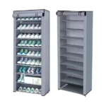 porte-chaussures pliable 9 niveaux étagères avec housse poches gris