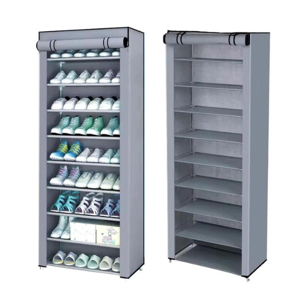 porte-chaussures pliable 9 niveaux étagères avec housse poches gris