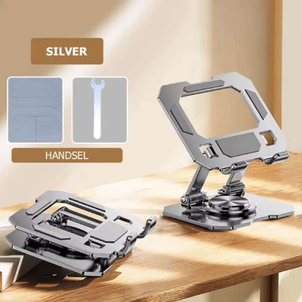 support métallique aluminium pliable rotatif 360° gris argent pour tablette et pc portable