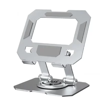 support métallique aluminium pliable rotatif 360° gris pour tablette et pc portable