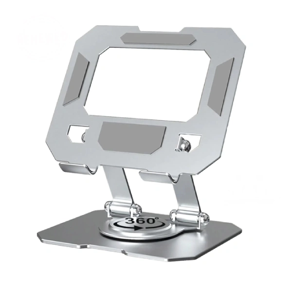 support métallique aluminium pliable rotatif 360° gris pour tablette et pc portable